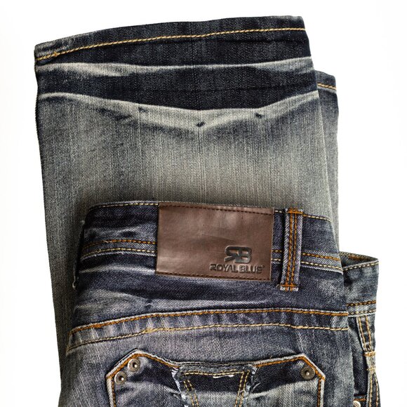 Royal Blue Men’s Jeans 36x30 Light Wash Distressed Denim - Picture 4 of 7